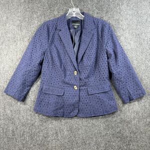 Cynthia Rowley Blazer Women's Small Navy Crochet Floral Two Button